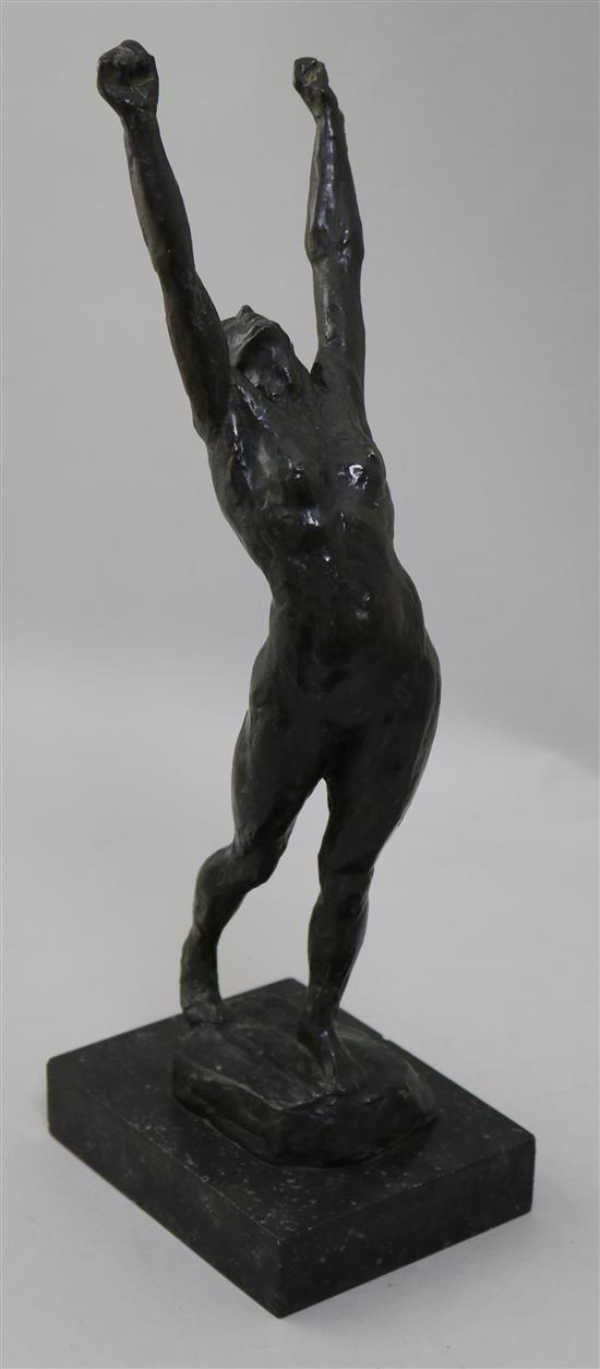 Georges Halbout (French 1896-1986), a bronze study of a female figure stretching, signed to base, bearing A Valsuani foundry mark.